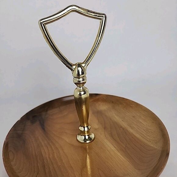 Oregon Made in USA Myrtlewood Gold Metal Handle Wooden Server Dish Brown Vintage - Picture 4 of 10